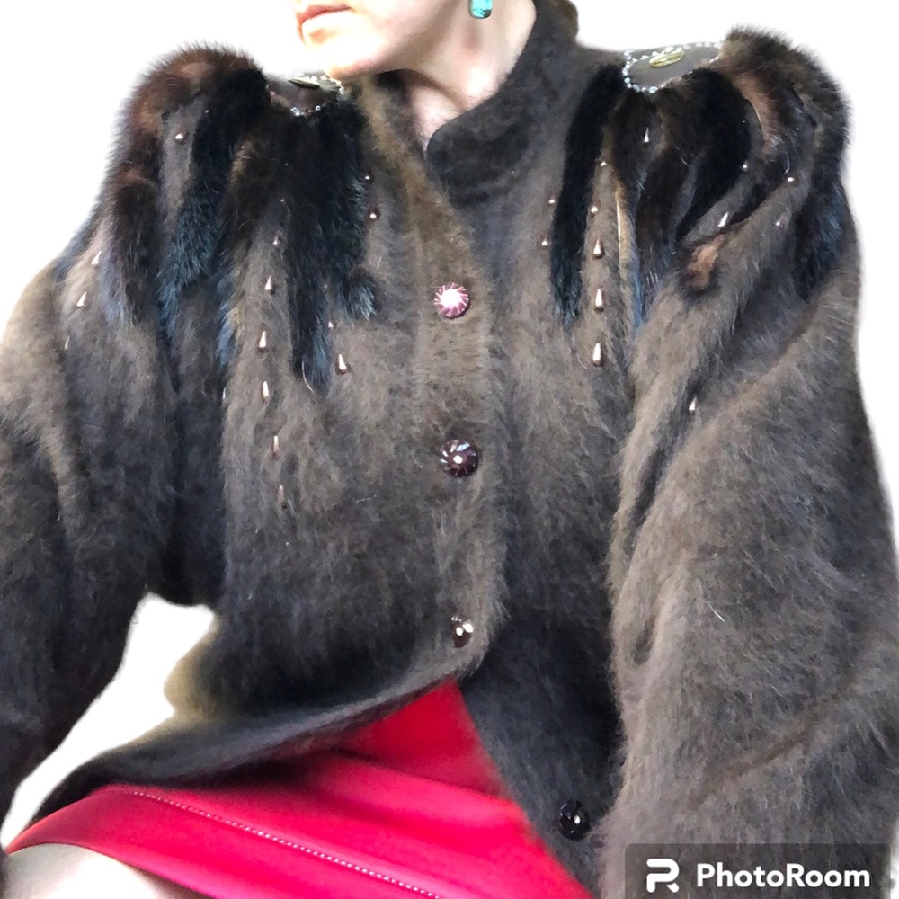 L, Vintage Angora, wool, fur,  Italian sweater statement piece. Cardigan rabbit